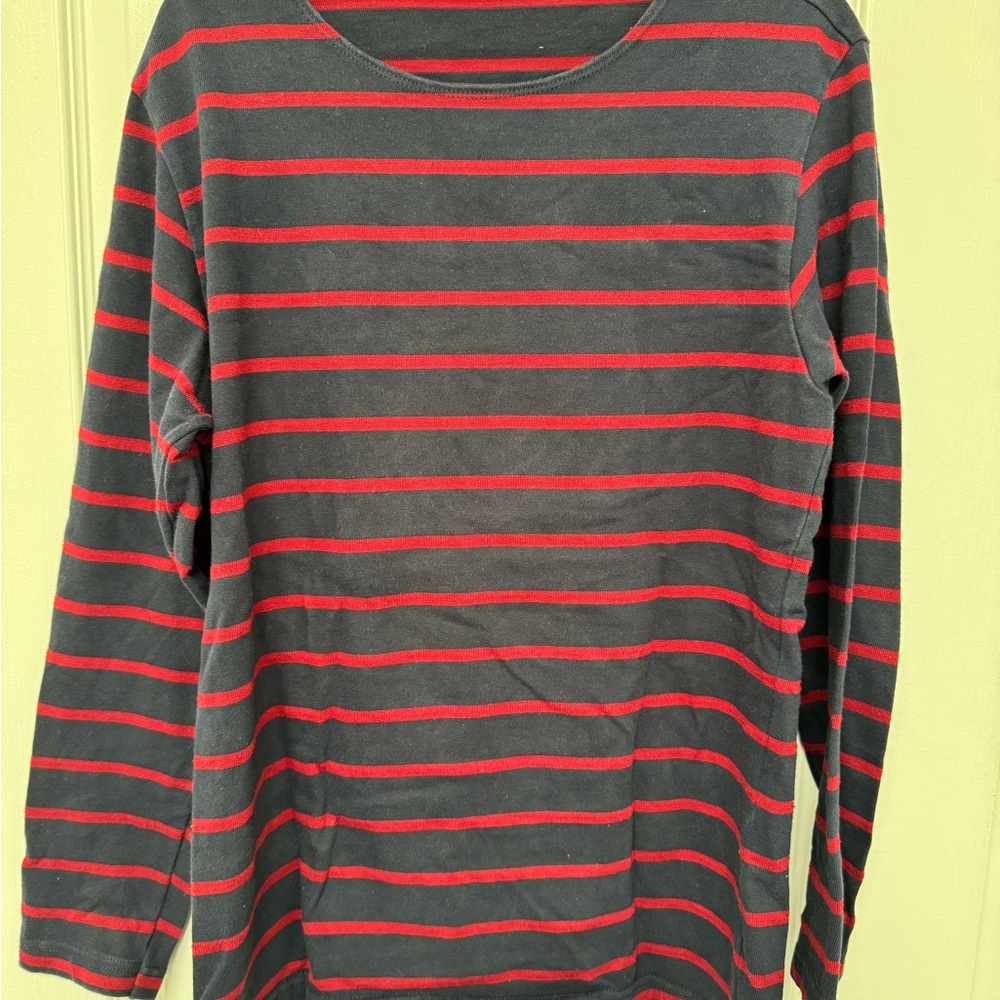 American Apparel Red and Navy Striped Crewneck Sweater